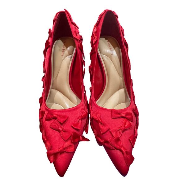 Gianni Bini Red Satin Bow Heels SZ 8.5 Pointed Toe Dollcore Pumps Coquette Y2K - Picture 2 of 6